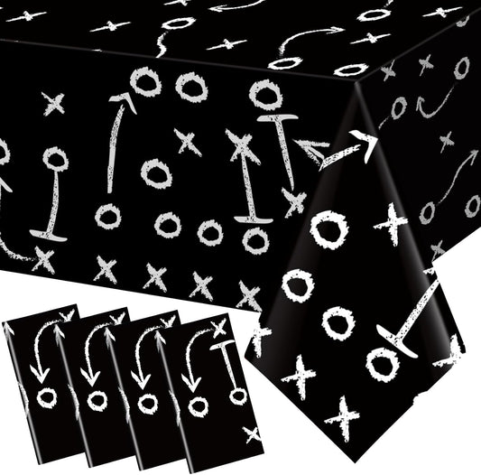 4 Pack Football Tablecloths, Football Themed Tablecloths Party Favor Supplies, Disposable Plastic Rectangle Table Covers for Sports Birthday Party Decoration, 108 x 54 Inch(Black)