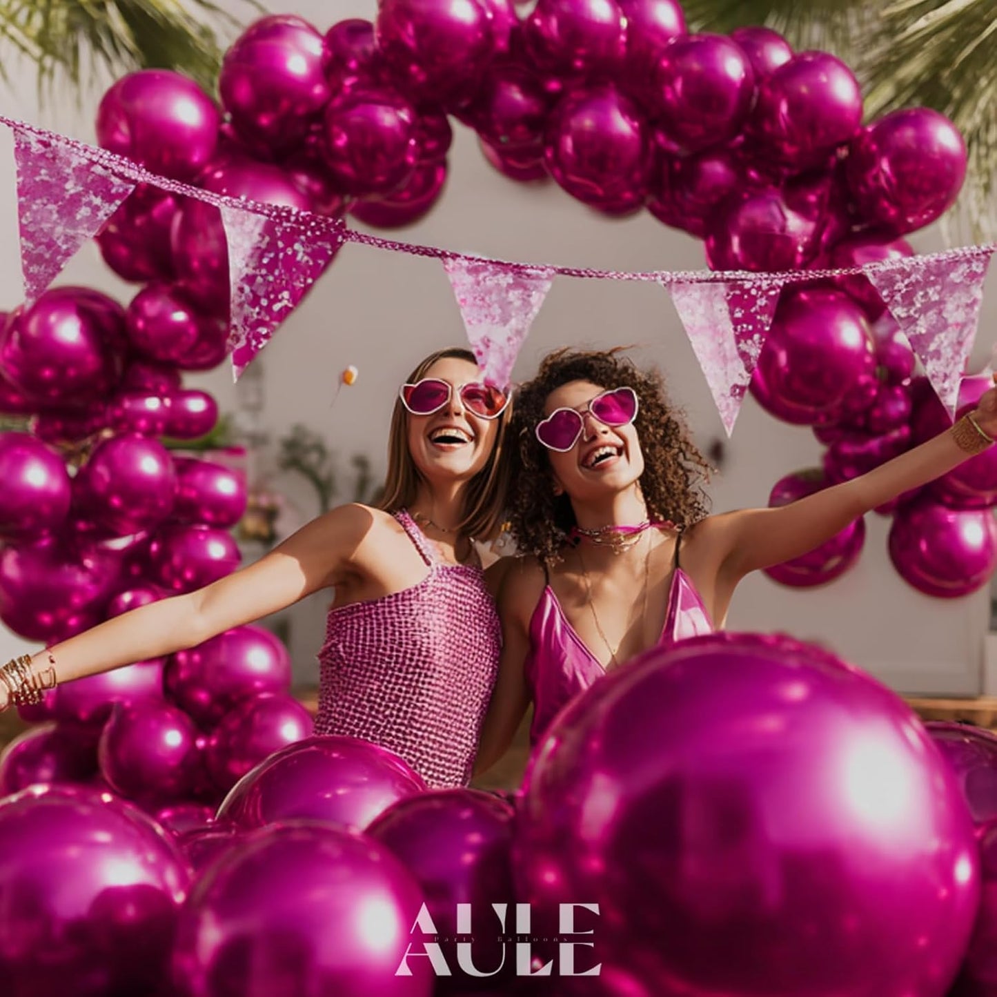 AULE Party Balloons 50 Pcs 12 inch Hot Pink Metallic Chrome Helium Shiny Latex Thicken Balloon Perfect Decoration for Wedding Birthday Baby Shower Graduation Christmas Carnival