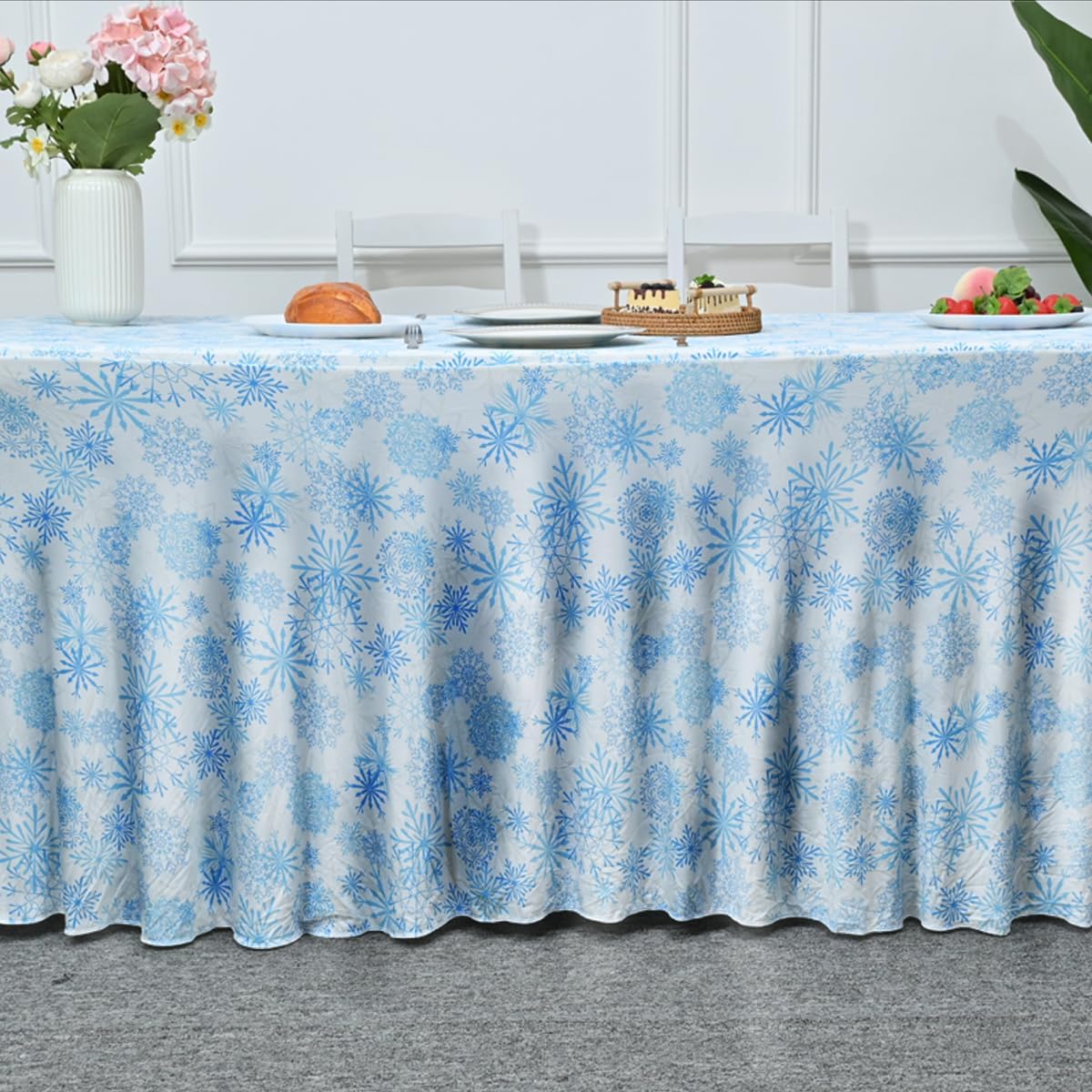HAORUI Table Skirts, 4ft Rectangle Wrinkle Resistant Table Clothes, Ruffles Elastic Table Cover for Banquets, Weddings, Parties