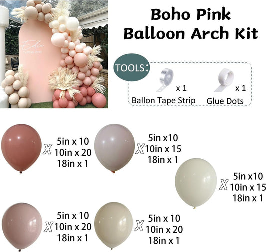 147Pcs Boho Dusty Rose Pink Balloon Arch Garland Kit Neutral Nude Mauve Pastel Pink White Sand Ivory White Balloons for Girls Baby Shower Bridal Shower Birthday Wedding Party Decorations
