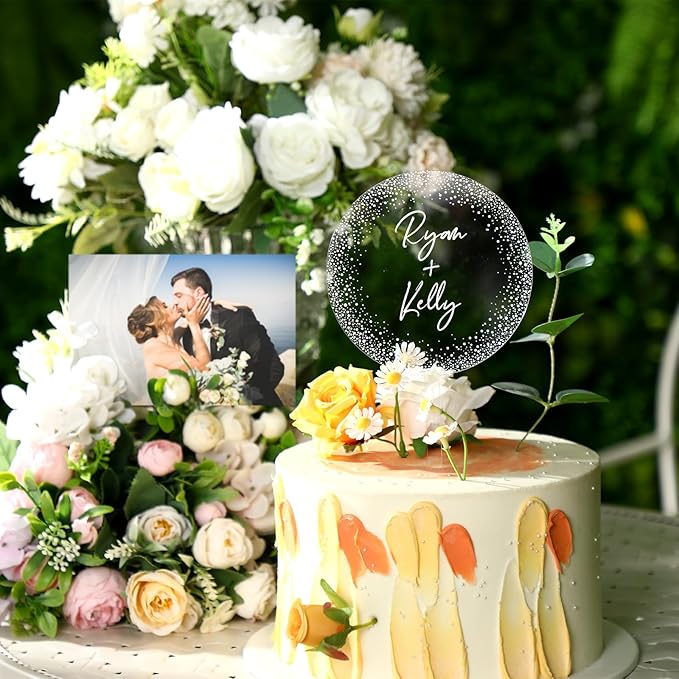 Weysat Personalized Acrylic Cake Topper with Transfer Letter Stickers, DIY Birthday Wedding Engagement Cake Topper for DIY Mr & Mrs Decorations Wedding Bridal Shower Bachelorette