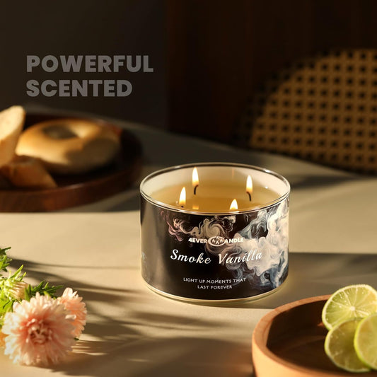 Smoke Vanilla Scented Candles, 18oz Soy Candles Non Toxic 4-Wick Large Candle Jars, Over 50 Hours of Burning Time, Ideal for Gifting, Events, Home Decor