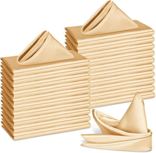 Bailarina 120 Pack Gold Satin Napkins,17x17 Inches Wedding Napkins Square Soft Silky Table Napkins Bulk Decorative Elegant Cloth Napkin for Party Decoration, Banquet,Wedding,Graduation