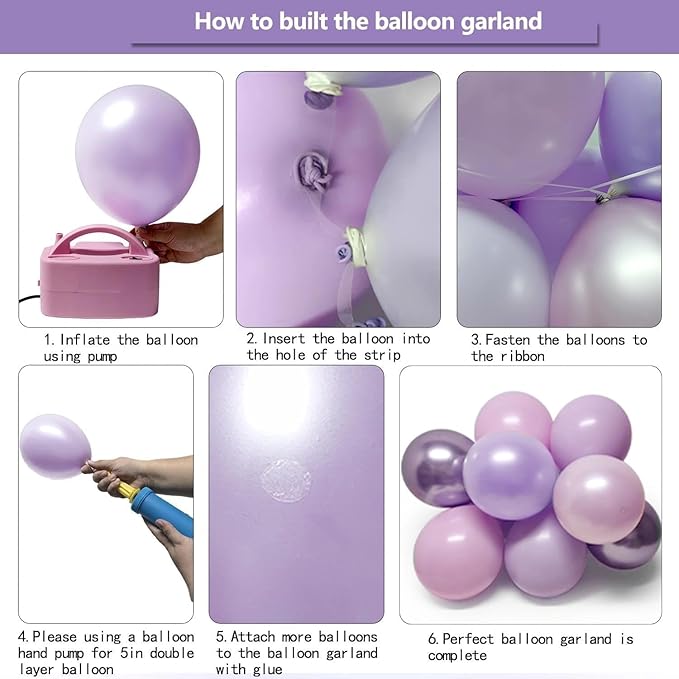 Purple Balloon Arch Kit Double Stuffed Lavender Lilac Balloons Pearl Purple Latex Balloon Garland Kit for Wildflower Baby Shower Bridal Wedding Butterfly Mother's Day Party Decorations