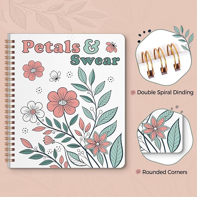 SKYDUE Aesthetic Adult Coloring Book Set of 2, Coloring Books for Adults Relaxation, Spiral Bound Funny Animal & Flower Designs for Stress Relief, Gift for Women and Men