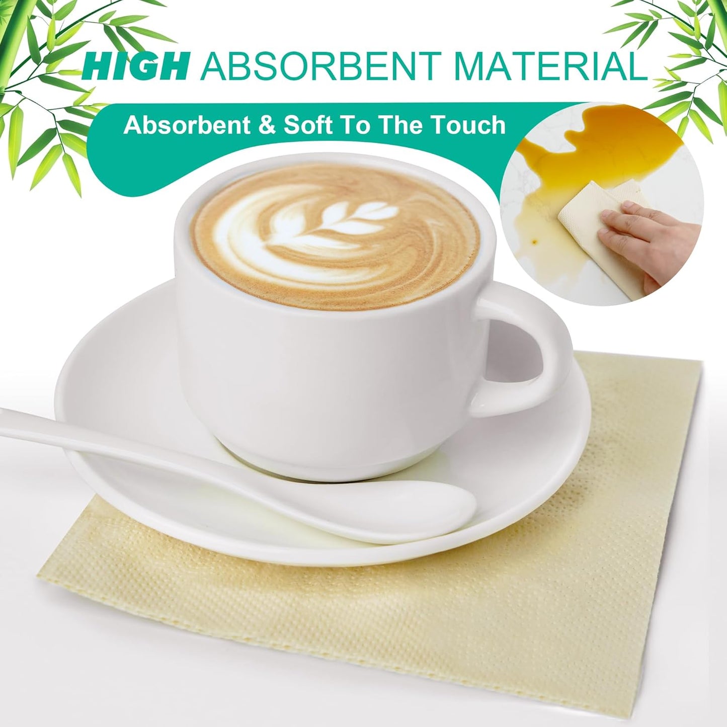 500 Count Bamboo Cocktail Napkins Disposable 2-Ply 5.3 x 5.3 Inch Folded, Eco friendly Compostable Beverage Paper Napkins Bulk for Bars, Lunch, Parties, Restaurant and Everyday Use