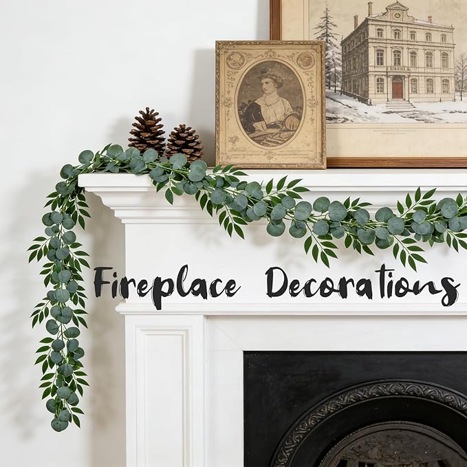 Greentime 4 Pack Artificial Eucalyptus Garland Plant Faux Eucalyptus Leaves Hanging Vines Greenery Garland for Wedding Backdrop Home Indoor Outdoor Table Arch Wall Decoration
