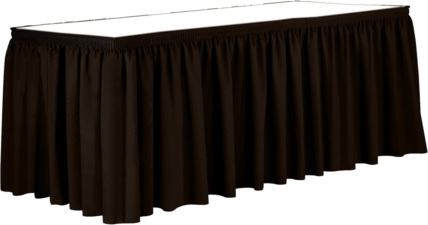 Ultimate Textile Pleat Polyester Fabric Table Skirt - Machine Washable, Flame Resistant, Cut & Sewn in NJ, Desk Skirt - Chocolate, 7' Shirred Pleat x 42" h