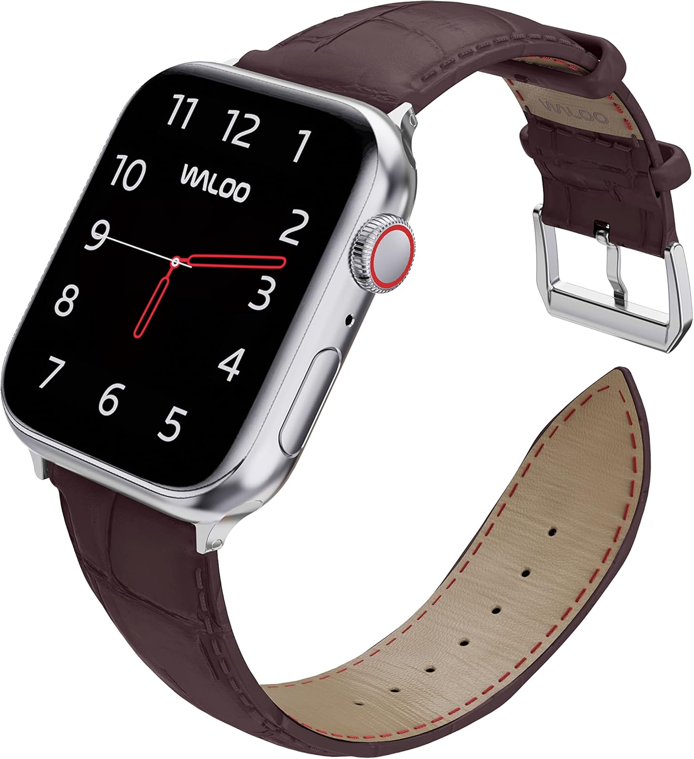 Waloo Genuine Leather Crocodile Embossed Design Alligator Replacement Watch Band Compatible With Your Apple Watch Series 10/9/8/7/6/5/4/3/2/1/SE/Ultra Fits Sizes 38mm, 40mm, 41mm, 42mm, 44mm, 45mm, 46mm, 49mm