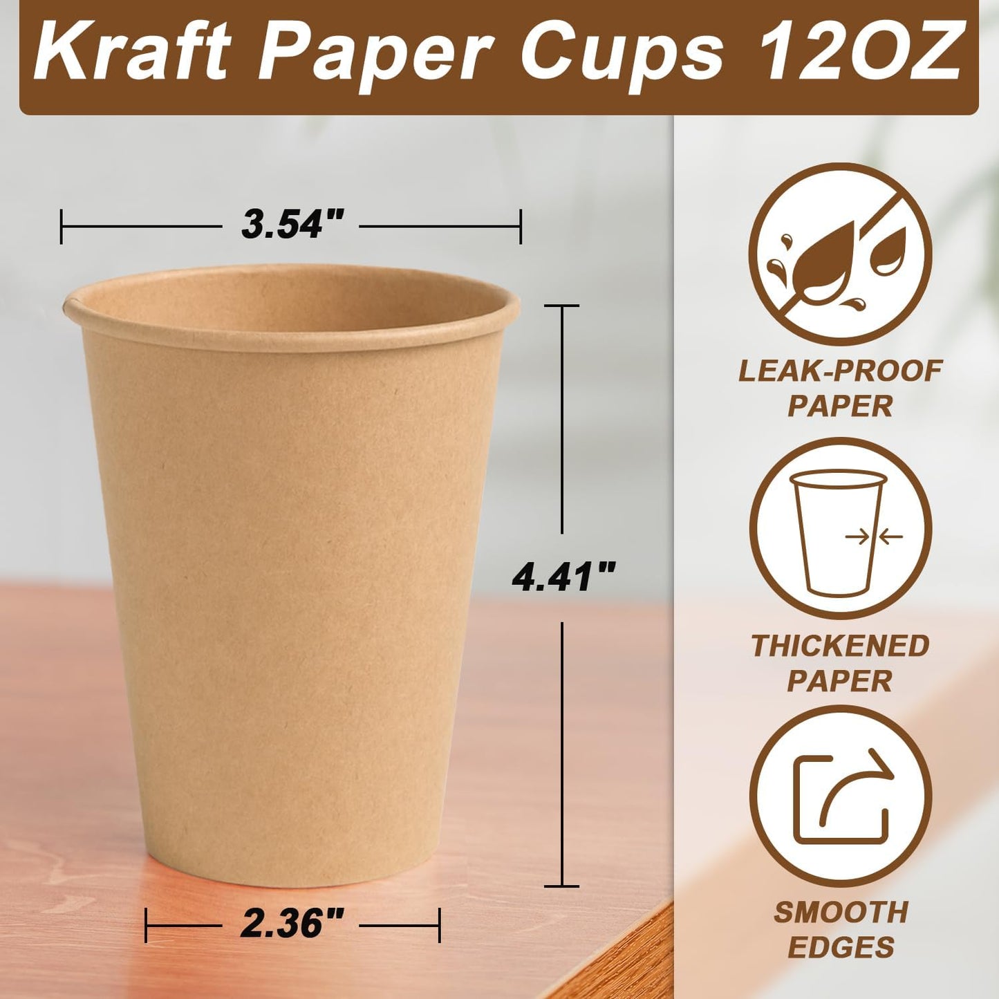 300 Pack 12 oz Paper Coffee Cups, Disposable Kraft Coffee Cups, Hot/Cold Drinking Cup for Water, Coffee, Juice