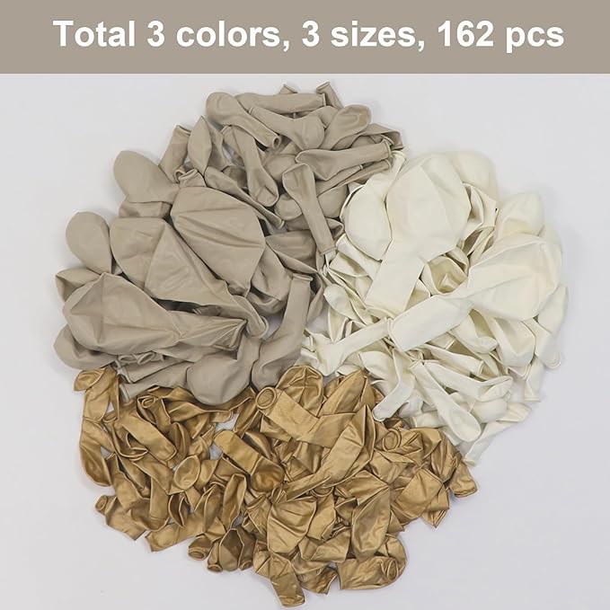 White Sand Gold Balloon Garland Arch Kit, 162PCS Neutral White Sand Chrome Gold and White Balloons for Baptism First Communion Boho Wedding Baby Shower Birthday Party Decorations
