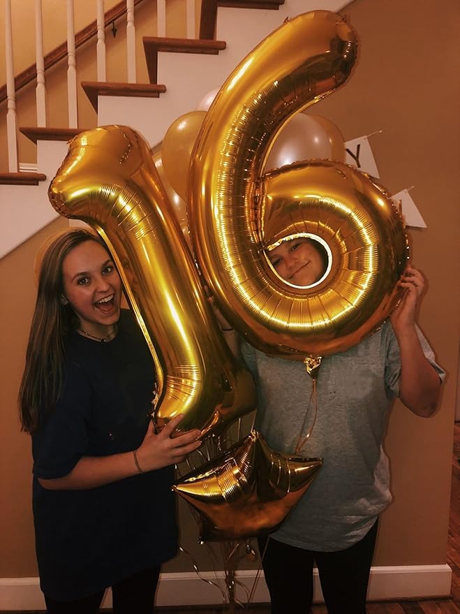 40 Inch Gold Balloon Number, 16th Birthday Decorations for 1 6 16 61, Large Foil Sweet 16 Balloons Number for Wedding Memorial Day's Photo Shoot Decoration