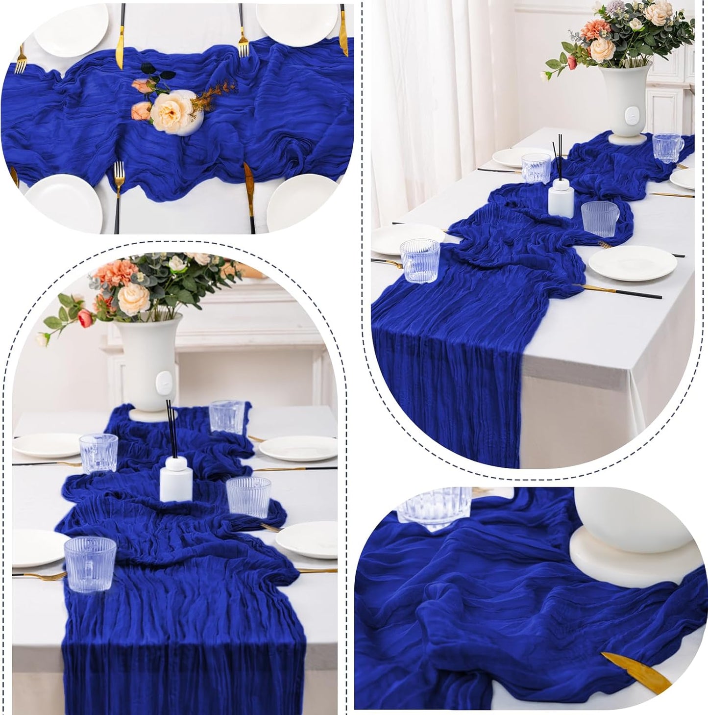 12 Pack Royal Blue Table Runner 10FT Cheesecloth Table Runner 21 x 120 inch Boho Gauze Cheese Cloth Table Runner Rustic Sheer Table Runner for Party Wedding Bridal Baby Shower Birthday Table Decor