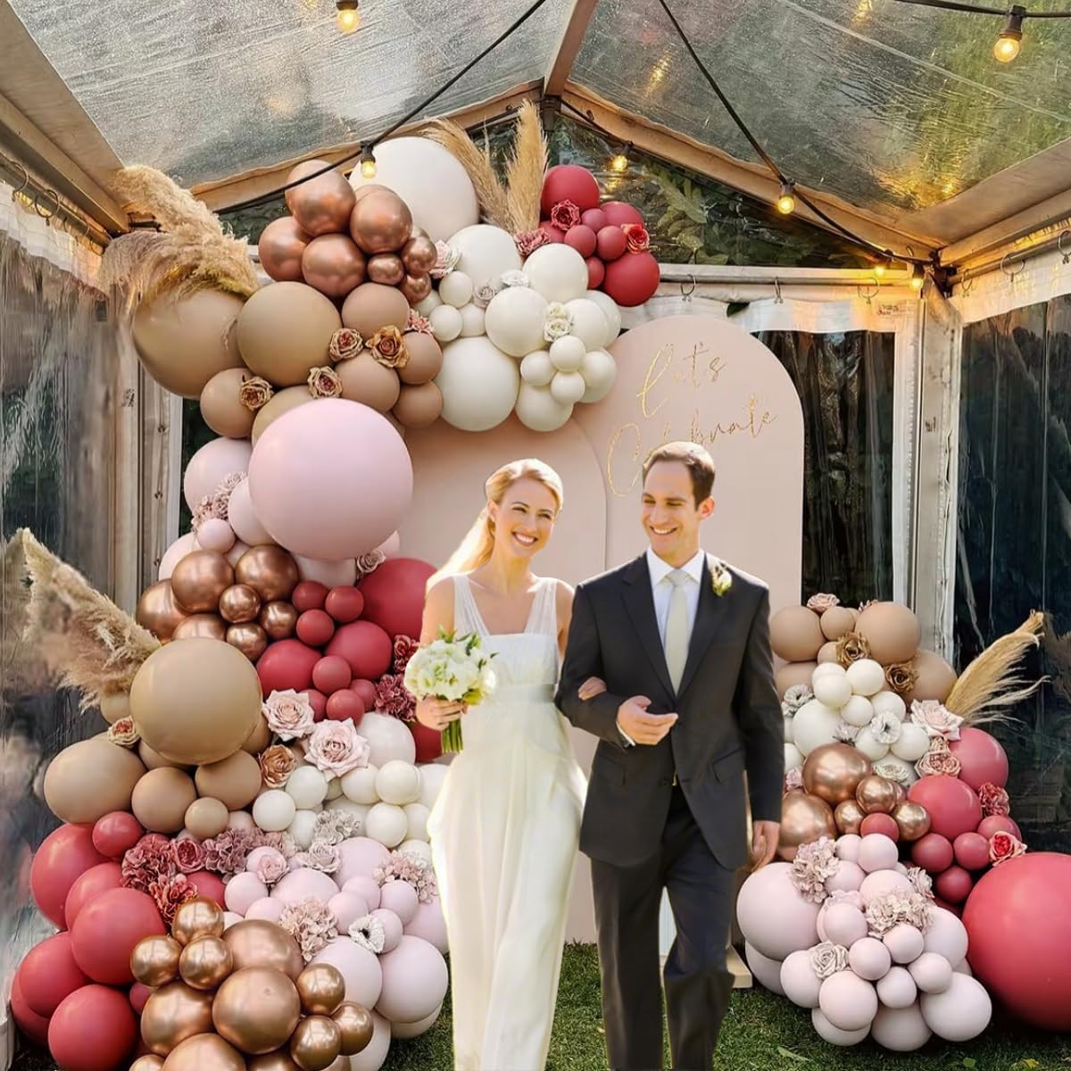 Red Brown White Gold Balloon Arch Kit, 166Pcs Boho Ruby Red Balloons Garland for Valentine's Day Wedding Bachelorette Birthday Mother's Day Graduation Party Decoration