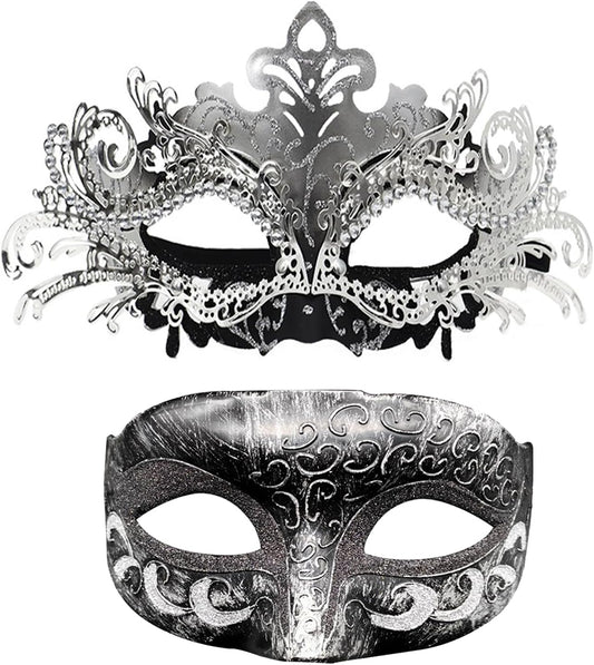 Couple Masquerade Mask Set - Venetian Style Masks for Halloween, Costume Parties and Carnival