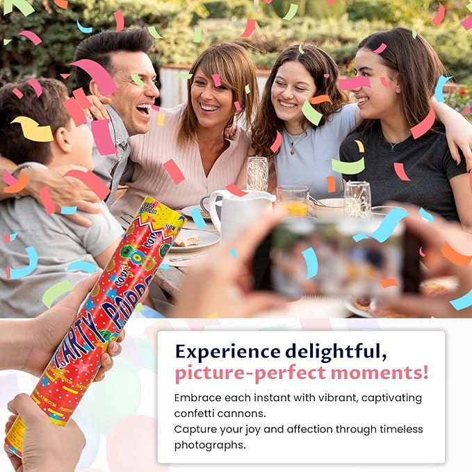 12Pack Confetti Cannon Multicolor Party Confetti Shooters Biodegradable Confetti Poppers 12Inch Party Poppers Cannon Launches 15-20ft for Graduation Birthday Wedding New Years Celebration Decorations