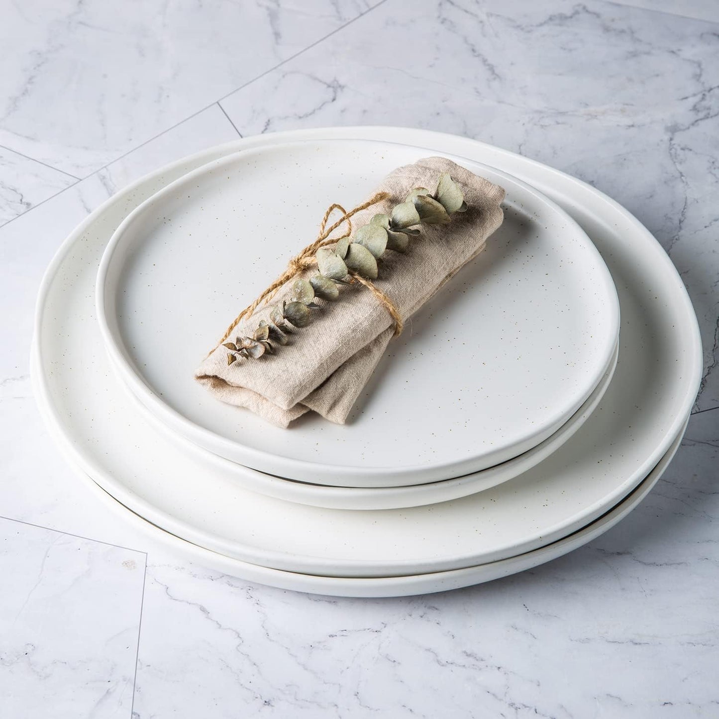AmorArc Dinner Plates Set of 4, Handcrafted Porcelain Wavy Rim 10.5 Inch Modern Ceramic Plates Set, Dinnerware Dishes for Kitchen-Microwave&Dishwasher&Oven Safe, Chip resistant-Speckeld White
