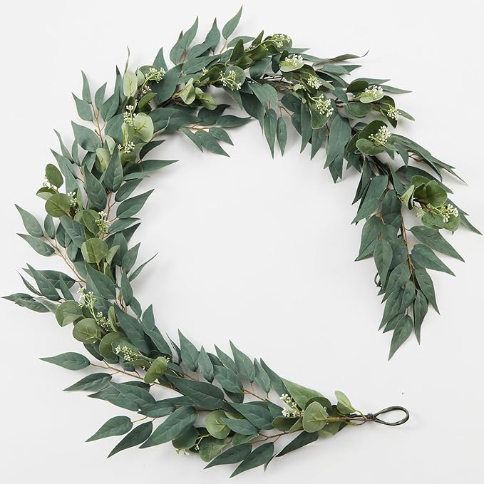 6FT Greenery Eucalyptus Garland, Spring Eucalyptus for Home Decor Wedding Garland for Table Centerpieces & Wedding Arch Floral Arrangements 6FT Real Touch Silk Stems