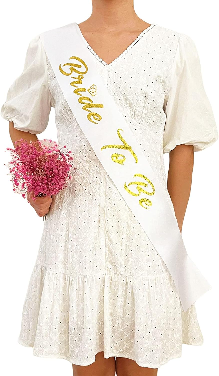 Bride and Groom to Be Sash Set, White and Black Satin Soft Sashes with Gold Glitter Letter for Bridal Shower Engagement Bachelorette Party Decorations Supplies