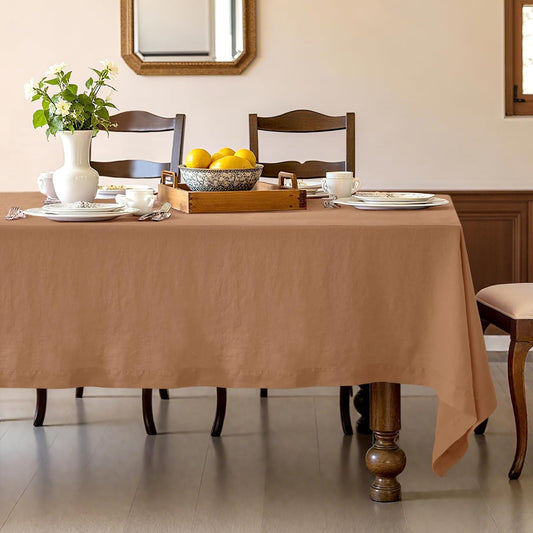 Linen World Linen Tablecloth,100% French Linen Beige Tablecloth 120" x 60" Inch,Washable Rectangular Tablecloth for Dining,Outdoor,Weddings and Restaurants,Decorative Thanksgiving Christmas