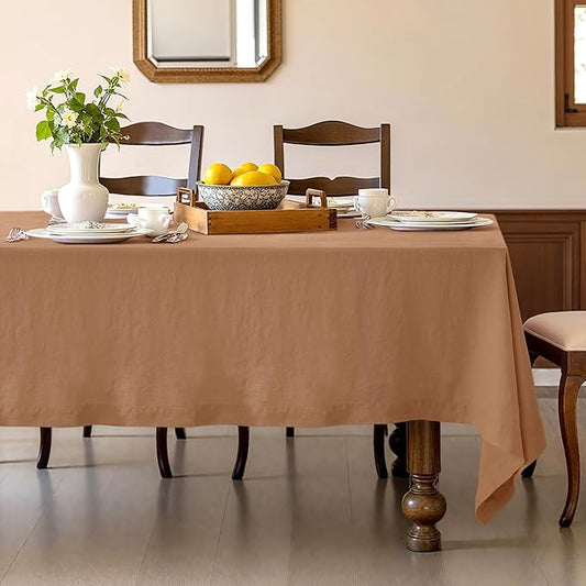 Linen World Linen Tablecloth,100% French Linen Beige Tablecloth 108" x 60" Inch,Washable Rectangular Tablecloth for Dining,Outdoor,Weddings and Restaurants,Decorative Thanksgiving Christmas