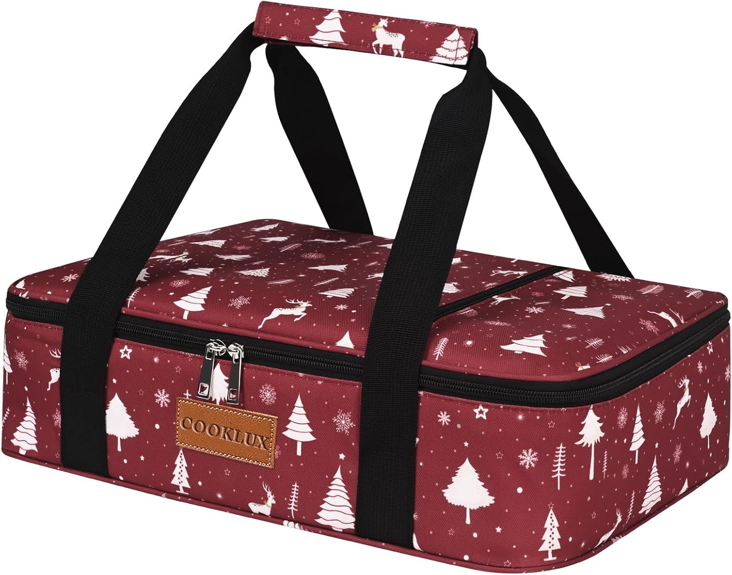 Insulated Casserole Carrier 9x13 Inch, Durable Nylon, Leak-Proof Casserole Dish Carrier, Casserole Carriers for Hot or Cold Food (Christmas)