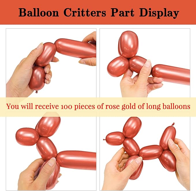 Rose Gold 260 long balloons 100 Pack Metallic Rose Gold Twisting Animal Balloons Modeling Long Magic Balloons for DIY Animal Model Wedding Birthday Festival Party Decorations（Metallic Rose Gold）
