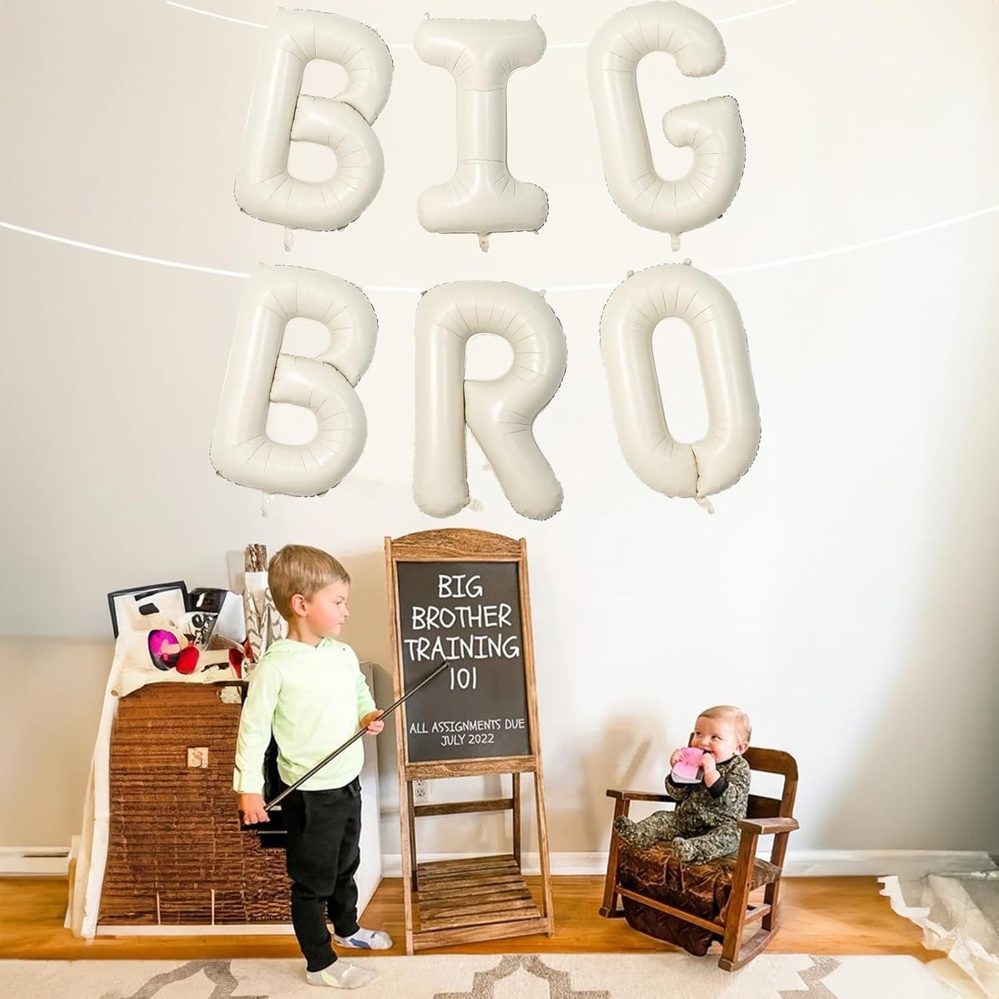 40 Inch Beige Big Bro Balloons Letter, Large Cream White Sand Big Bro Foil Balloon, Neutral Ivory Alphabet Mylar Balloon for Kid Newborn Boy Announcement Gender Reveal Baby Shower Party Decorations