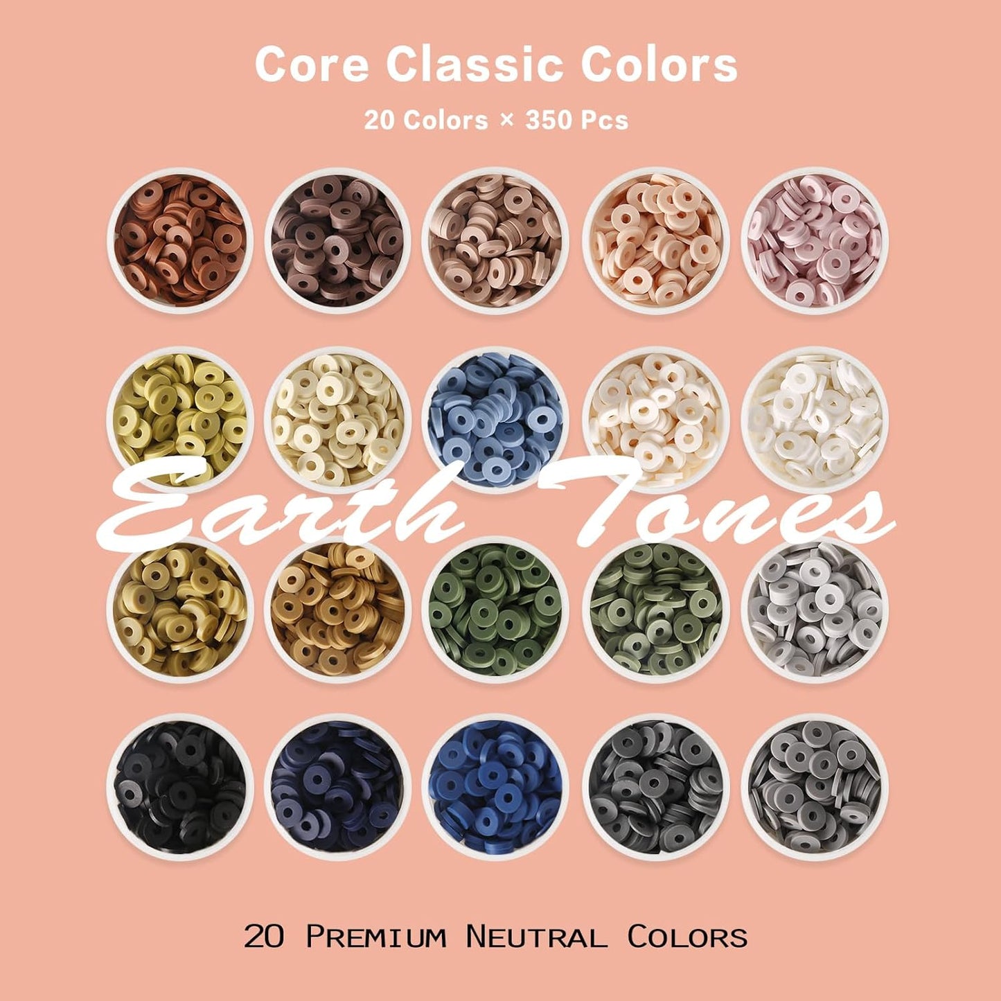 ADIIL 7200pcs Clay Beads Bracelet Making Kit, 6mm Polymer Heishi Beads for Jewelry Making, Friendship Bracelet Kit Birthday Gift for Adults Neutral