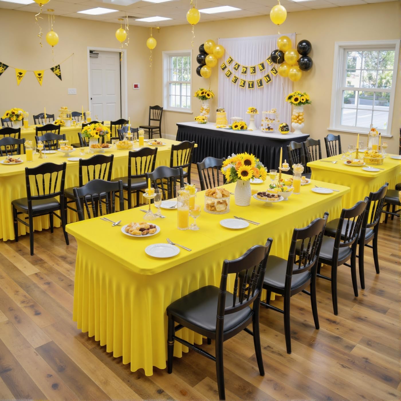 6 Pack Yellow Spandex Tablecloth for 6 Foot Rectangle Tables, Wrinkle Free Fitted Table Cloth Cover 6ft Yellow Stretchy Tablecloths with Skirt for Parties Weddings Birthday Banquet Baby Shower