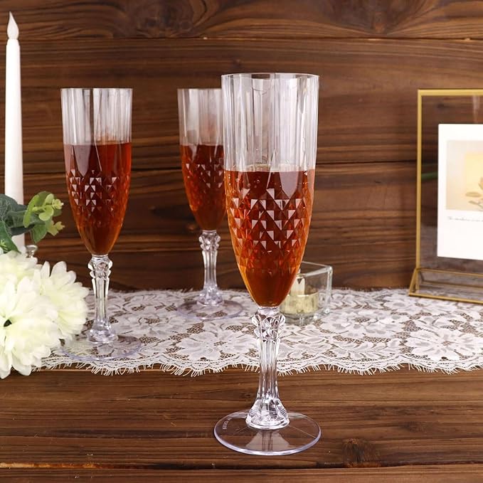 Efavormart 6-Pack Champagne Glasses, 8oz Shatterproof Plastic Crystal Cut Toast Flutes, Clear for Party Celebration Wedding
