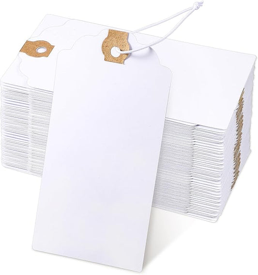 120 Pack White Gift Tags with Elastic String Hang Paper Marking Tags with String Attached Reinforced Hole Writable Inventory Tag 4.76''×2.36''