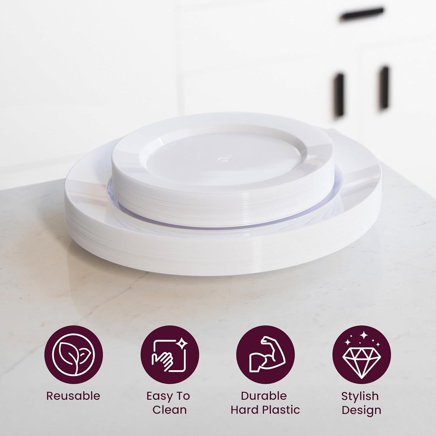 120 White Plastic Plates Disposable, Heavy Duty for Party - 60 Dinner Plates 10-Inch and 60 Salad Dessert Appetizer Plates 8-Inch, Hard Party Plate Elegant Holiday Parties, White Plates Disposable