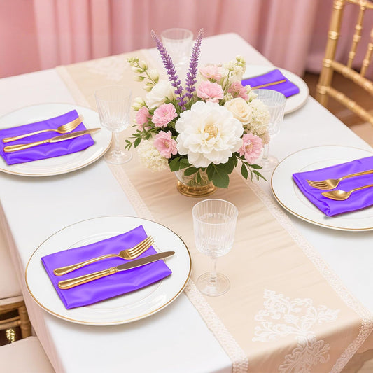 Bailarina 120 Pack Purple Satin Napkins,17x17 Inches Wedding Napkins Square Soft Silky Table Napkins Bulk Decorative Elegant Cloth Napkin for Party Decoration, Banquet,Wedding,Graduation