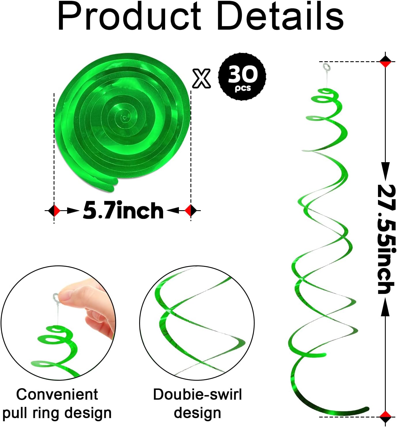 30 Pcs Green Hanging Swirl Party Decorations,Sparkle Green Birthday Ceiling Decorations,Streamers for Wedding Party Anniversary Graduation Christmas (Green)