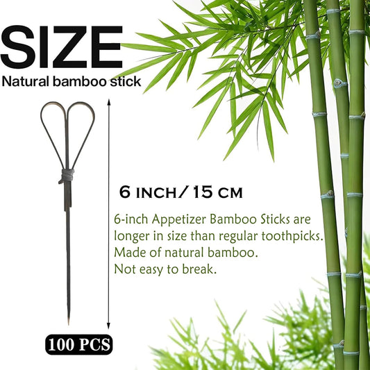 100 Pcs Bamboo Cocktail Picks, Skewers for Appetizers, Charcuterie Accessories, Heart Shaped Bamboo Sticks, Toothpicks for Appetizers Picks, Long Cocktail Toothpicks - Black, 6 Inch