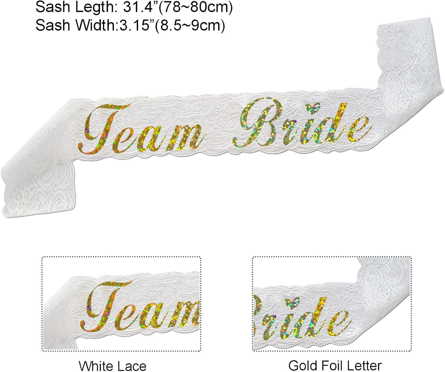 HAPRTY Team Bride Sash, White Lace Bachelorette Party Sash for Bridal Shower Engagement Party Supplies and Accessories for Team Brides