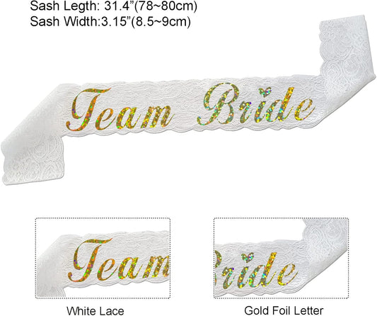 HAPRTY Team Bride Sash, White Lace Bachelorette Party Sash for Bridal Shower Engagement Party Supplies and Accessories for Team Brides