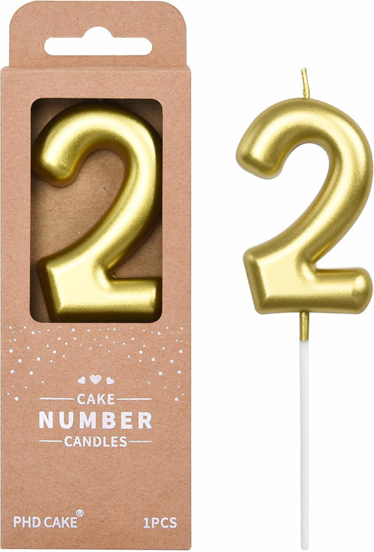 PHD CAKE 2.76 inch Classical Gold 2 Number Birthday Candles, Gold Number Candles, Cake Number Candles, Party Celebration