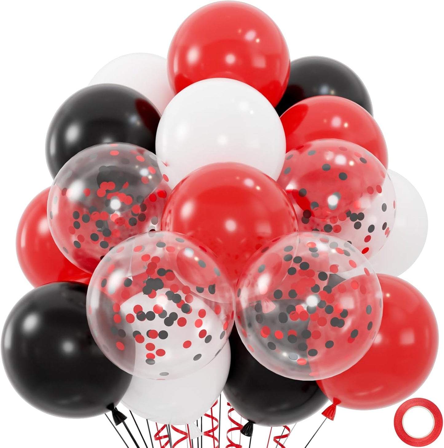 50pcs Red and Black Balloons, 12inch Red and White With Confetti Balloons for Class of 2025 Graduation, Birthday Decorations, Baby Shower, Casino, Race Car Party Supplies