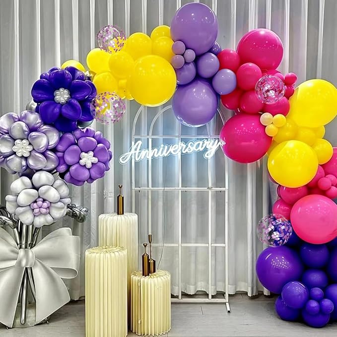 Black Purple Red Yellow Balloon Garland Arch Kit, 167Pcs Latex Balloons Different Sizes 18 12 10 5 inch for Women Princess Girl Birthday Bridal Baby Shower Party Decoration