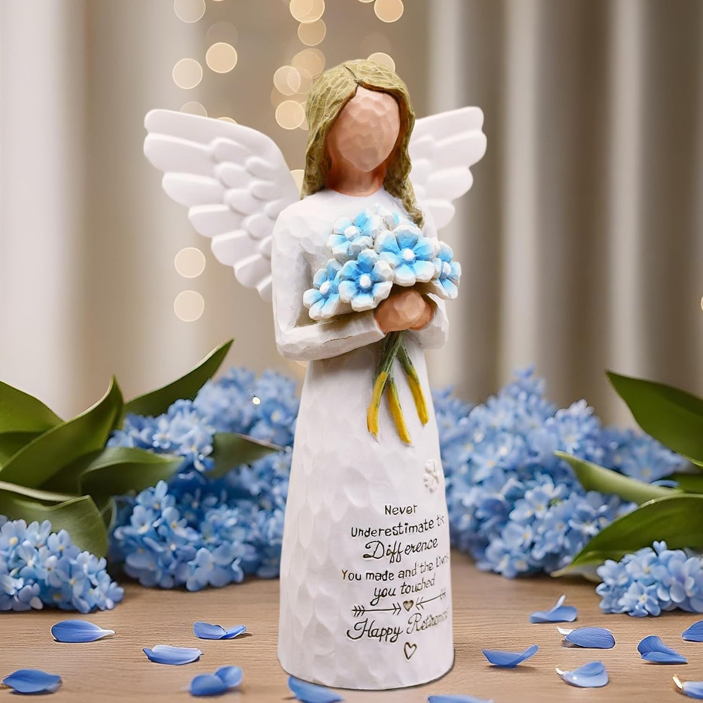 AUKEST Retirement Gifts for Women - Retirement Gift for Woman, Retirement Party Decorations, Retired Gifts for Women Coworkers Friends - 5.1” Angel Figurine (Blue)