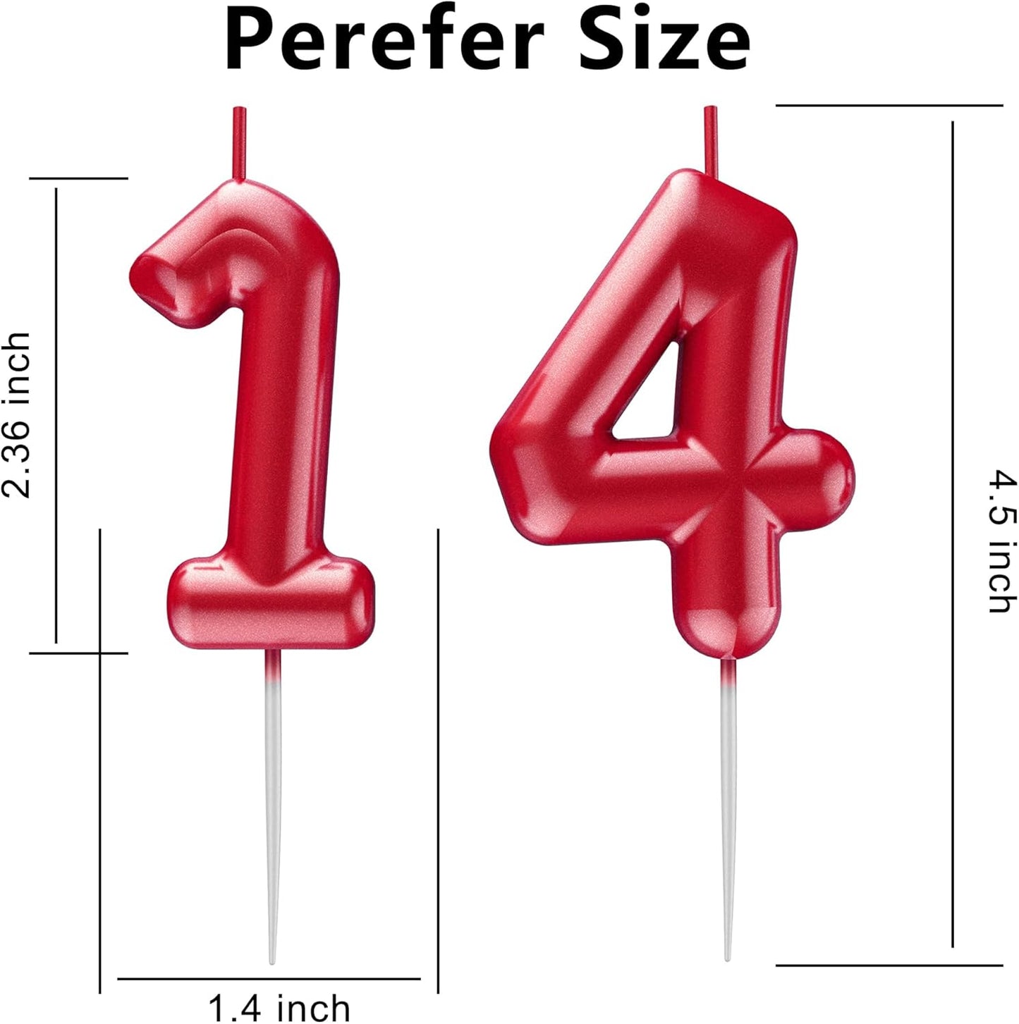 Red Number 14 Candle Happy Birthday 3D Number Candles for Birthday Cake Party Decoration Wedding Anniversary Celebration Supplies