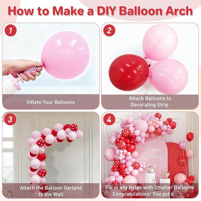 Red and Pink Balloon Garland Arch Kit, 167Pcs latex Balloons Different Sizes 18 12 10 5 inch for Women Girl Birthday Baby Shower Wedding Valentines Day Party Decorations