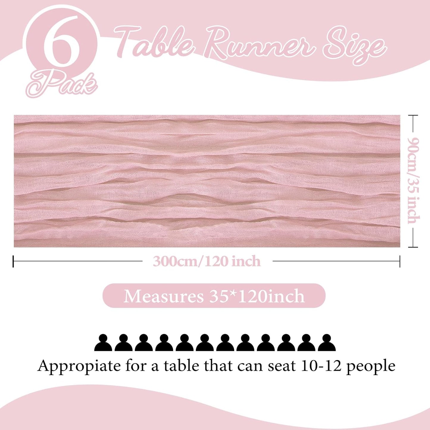 6 Pack 10FT Dusty Pink Cheesecloth Table Runner 35x120 Inch Gauze Rustic Boho Table Runner Cheese Cloth for Wedding Decor Birthday Party Bridal Baby Shower Table Centerpiece Decoration