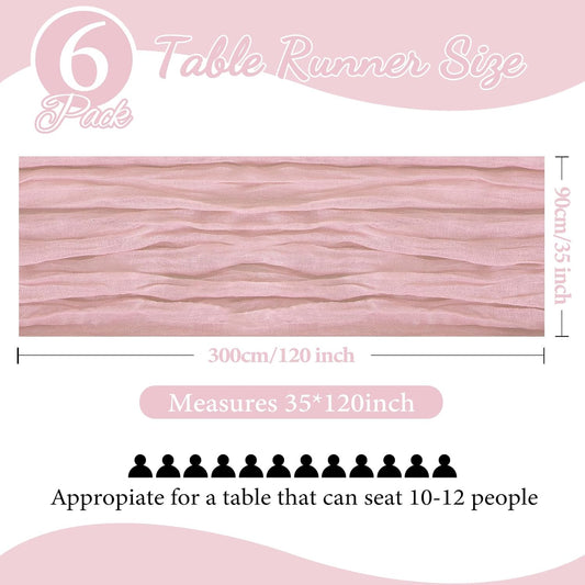 6 Pack 10FT Dusty Pink Cheesecloth Table Runner 35x120 Inch Gauze Rustic Boho Table Runner Cheese Cloth for Wedding Decor Birthday Party Bridal Baby Shower Table Centerpiece Decoration