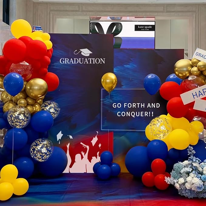 Red Blue Yellow Balloons Garland Arch Kit, 167Pcs Latex Balloons Different Sizes for Snow Beauty White Birthday Bridal Baby Shower Wedding Carnival Circus Cartoon Theme Party