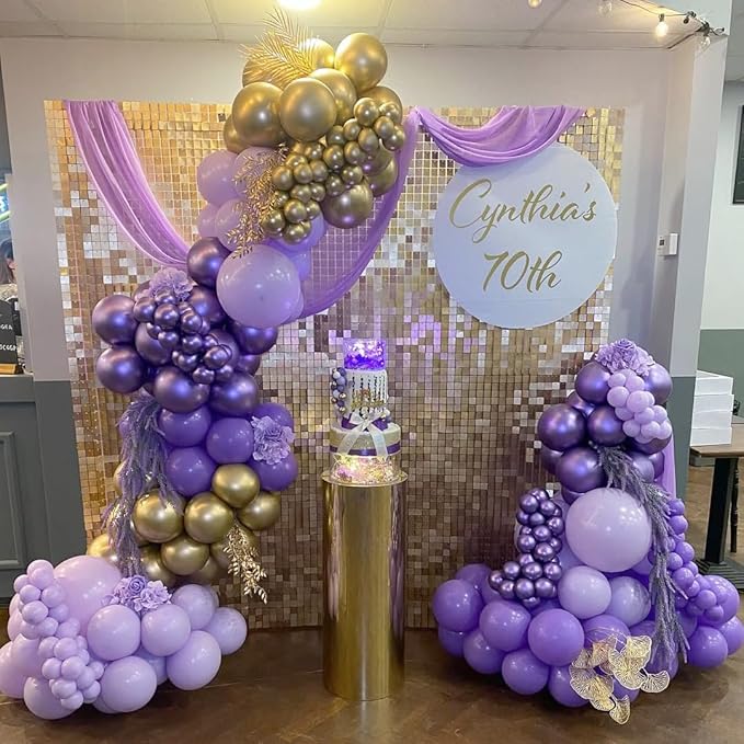 Purple Balloon Garland Arch Kit, 162pcs Dark Purple Lavender Light Pastel Purple Chrome Gold Confetti Balloons for Wedding bridal shower Mothers Day Princess Birthday Butterfly Party Decorations