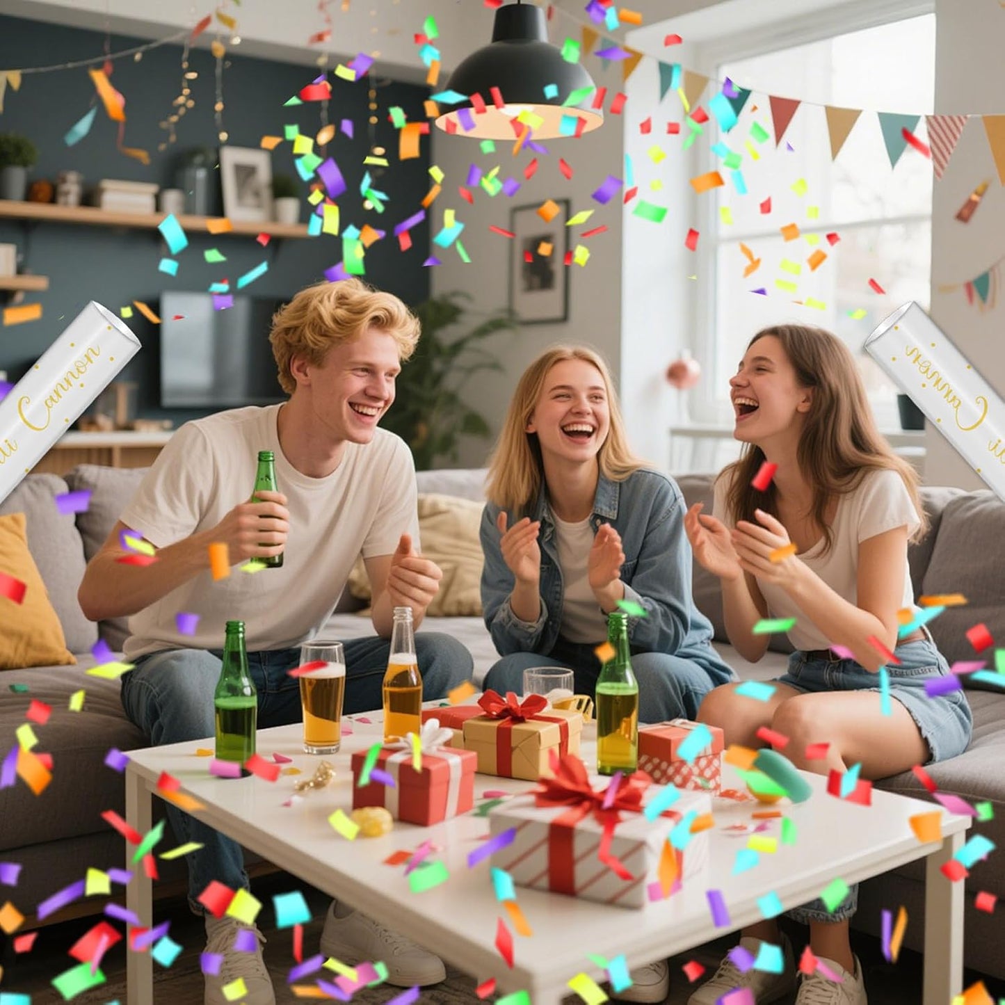 12" Confetti Poppers with Colorful Filling - Confetti Cannon Party Poppers for Birthday Wedding Graduations Fiesta Christmas New Year Celebrations - Easy to Use, Biodegradable Confetti - Pack of 4