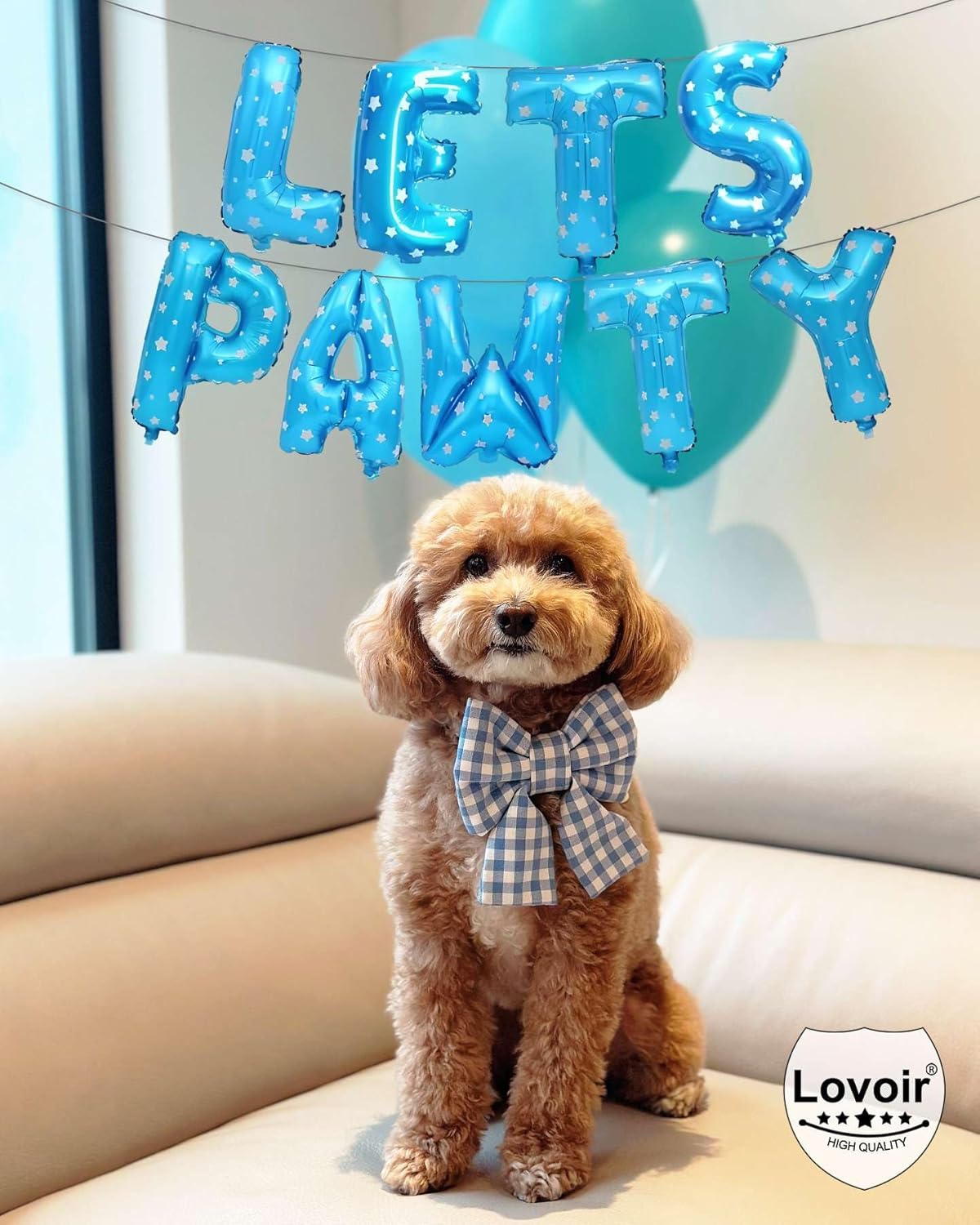 9 Pcs Lets Pawty Balloons Banner 16 Inch, Dog Cat Pet Birthday Letters Sign Lets Pawty Balloons Happy Birthday Banner for Pet Dog Cat Party Supplies Decorations (Star Blue)